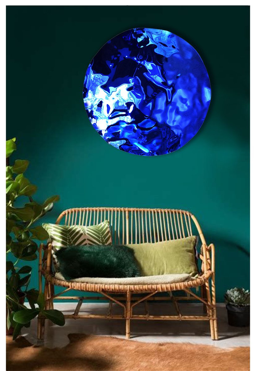 Geometric Abstract Sculpture By Anna Sidi-Yacoub, 35 X 35, Into The Deep Blue, Original Artwork