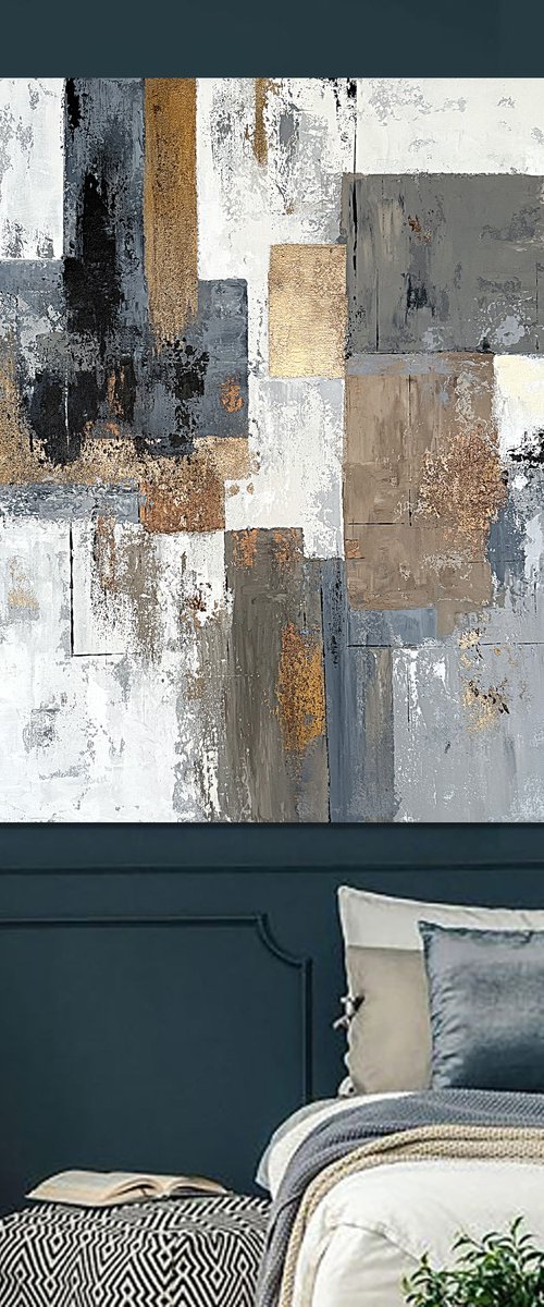 Golden Structure Field. Grey Beige Textured by Tatiana Malinovscaia