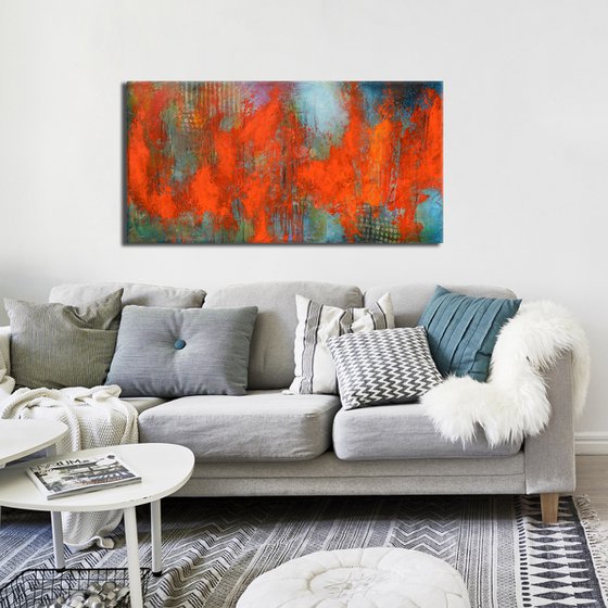 Abstract red and blue painting on canvas - Dreamy Forest