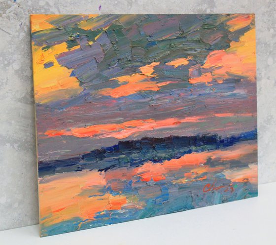 Sunset art, Landscape painting, Riverscape, Oil Painting Original, Nature, One of a kind, Wall art home decor, Impressionist art