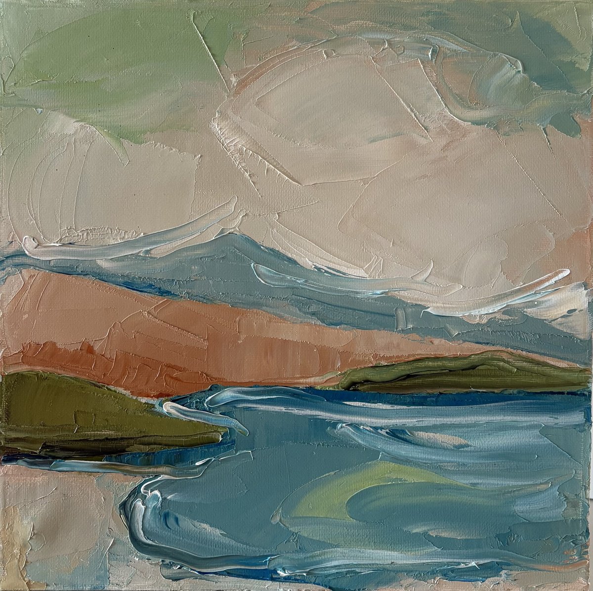 Expressive Oil Painting , Whispers Of The Quiet Sea Shores Landscape By Daniela Nocito, 12 X 12, Artwork For Sale On Artfinder