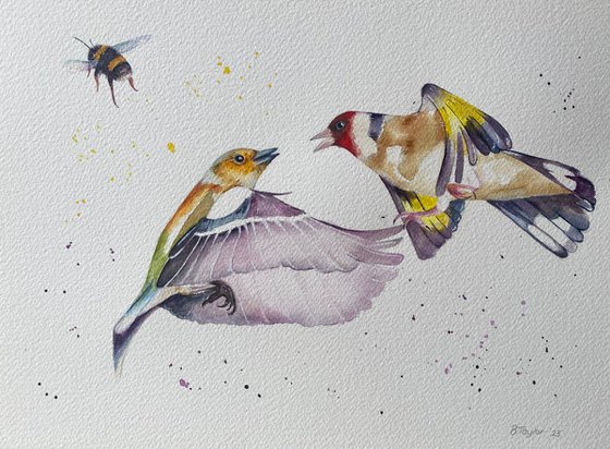 The birds and bees. Watercolour painting original art.