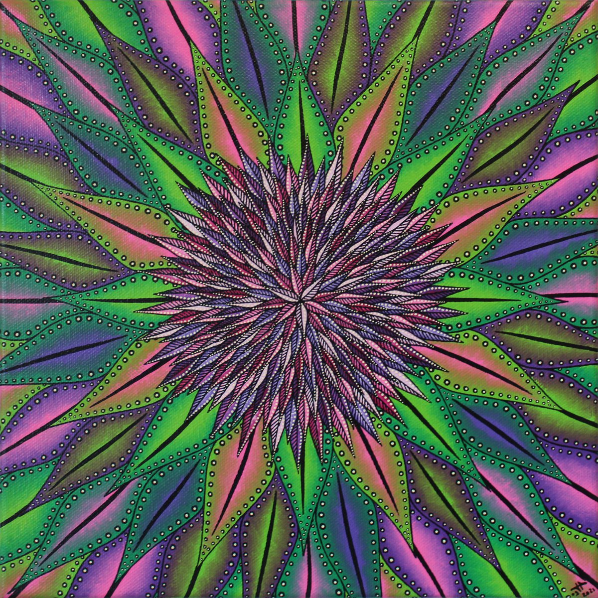 Abstract Botanical Acrylic Painting By Jonathan Pradillon, 12 X 12, Pink Floral Vegetation, Original Artwork