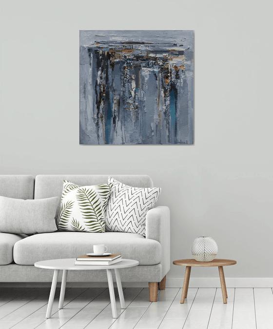 Gray Abstract  Oil Painting - 90 x 90 cm - Original  painting