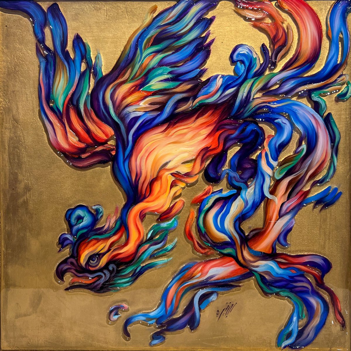 Abstract Animal Painting By Marjan Fahimi, 20 X 20", Simurg, Original Artwork