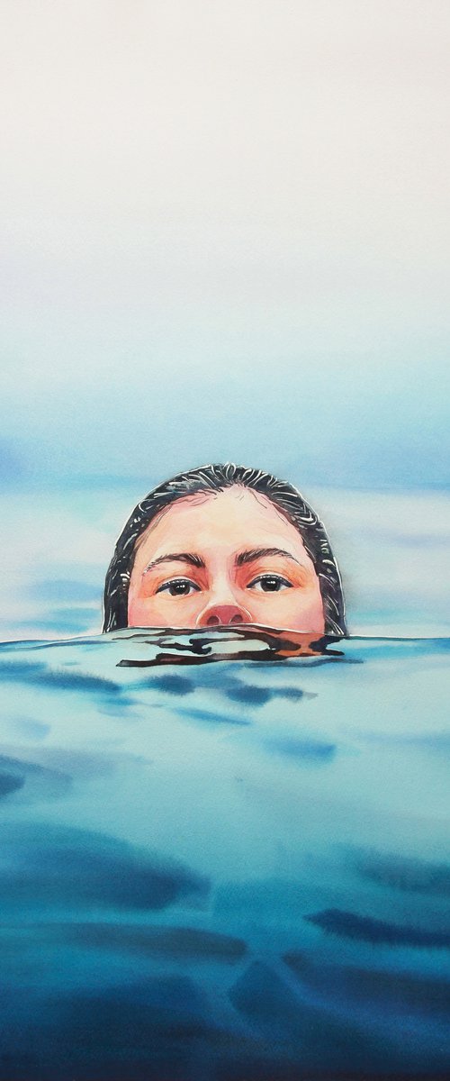 "Girl in the water" - watercolor painting realism, original gift, erotic girl, office decor, blue, home interior, wall painting by Alina Shangina ❤️