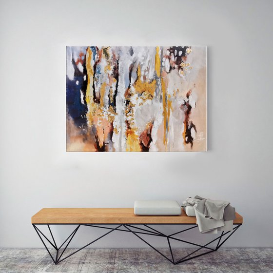 Gold leaf painting, Abstract print on canvas