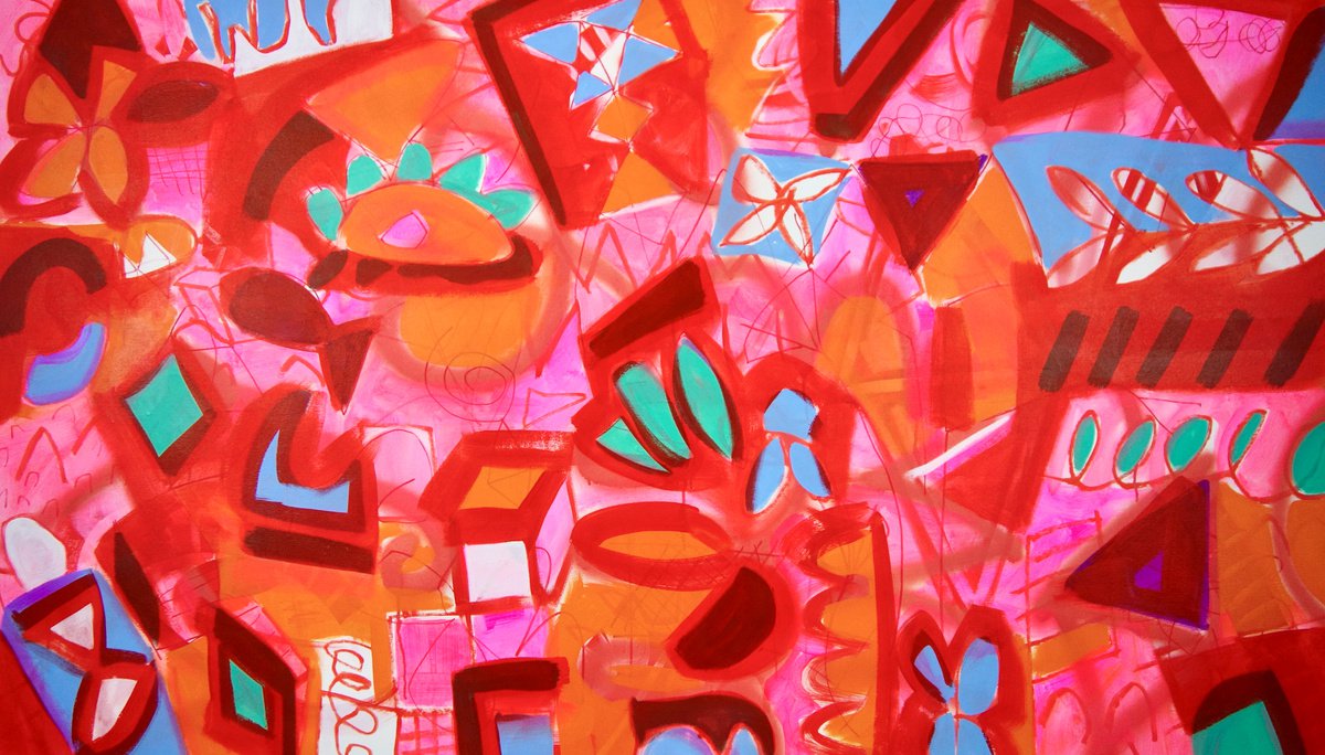 Organic Abstract Acrylic Painting By Michelle Louis, 67 X 38", Rosy Beginnings, Original Artwork