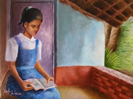 The girl studying