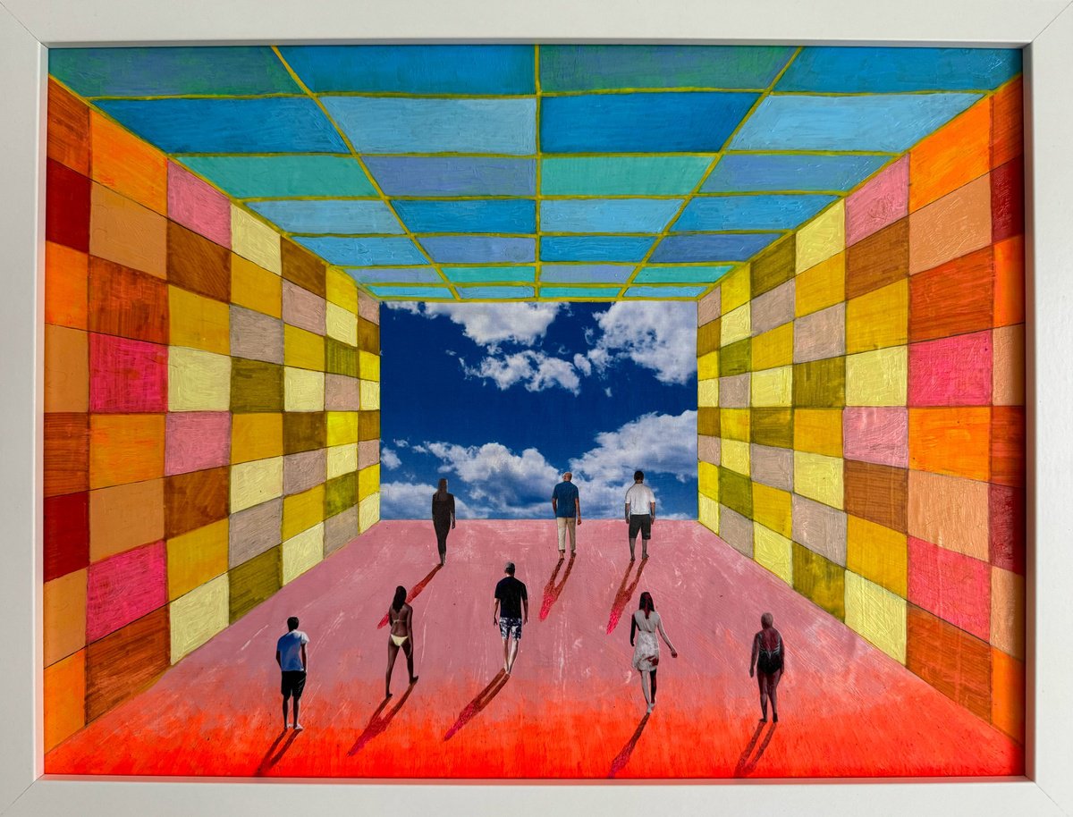 Geometric Landscape Painting By Stefano Pallara, 17 X 13", We Are All Travellers, Original Artwork