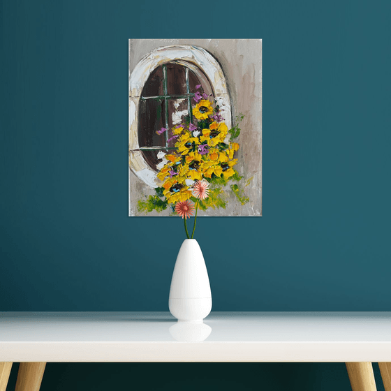 Window with yellow  Flowers
