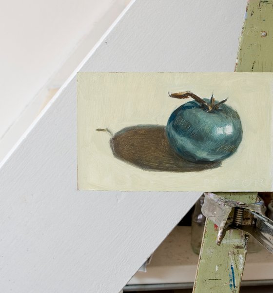 gift for food lovers: modern still life of surrealist blue tomato