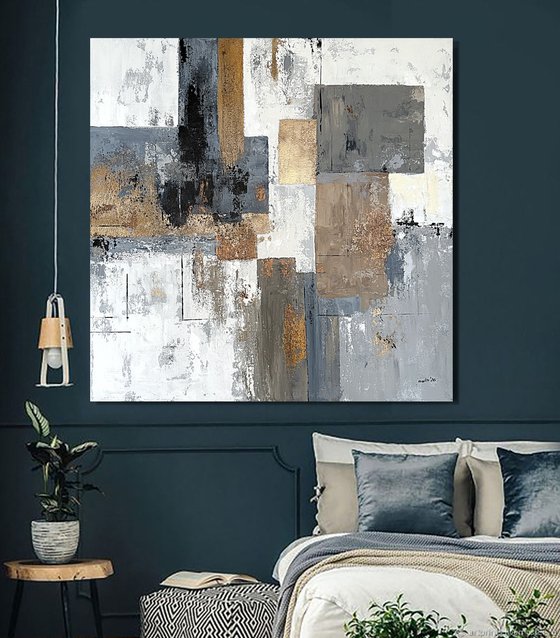 Golden Structure Field. Grey Beige Textured