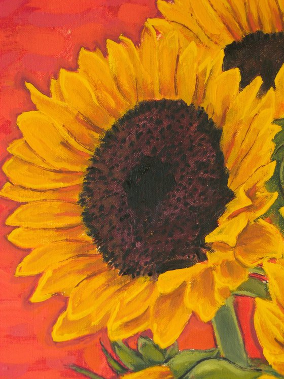 Sunflowers against Red