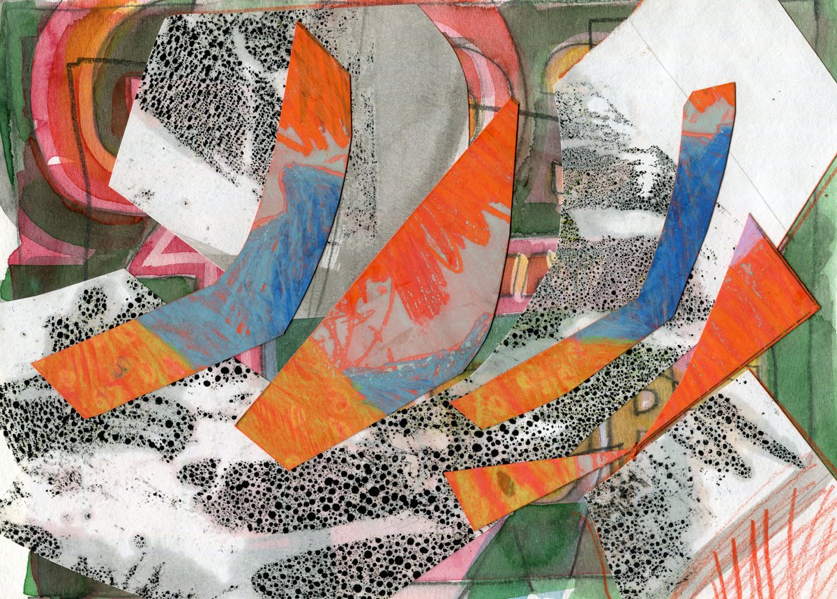 Abstract Landscape Collage By Elizabeth Anne Fox, 11 X 8, Icy Pavement, Original Artwork