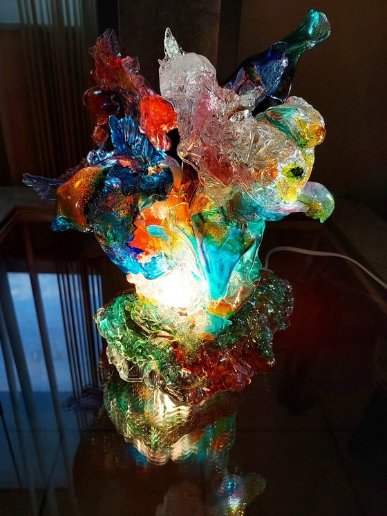 Lighted Glass Sculpture Birds