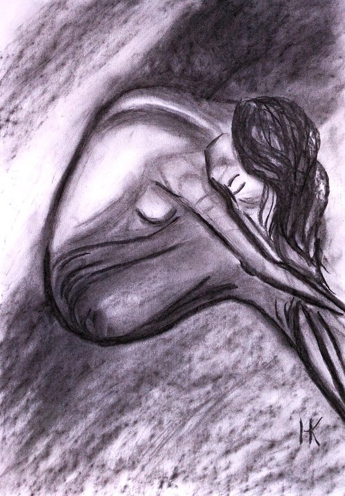Woman Nude original charcoal artwork by Halyna Kirichenko