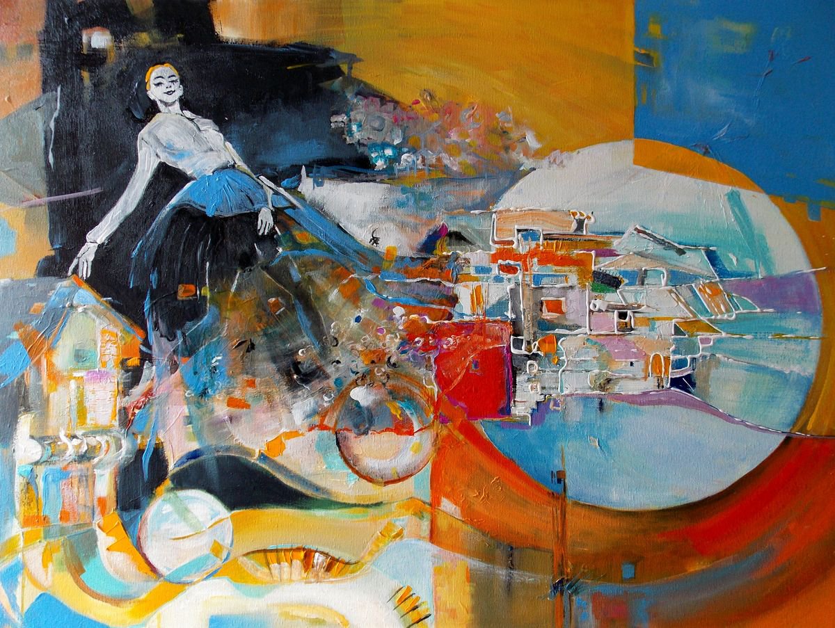 Abstract Portrait Acrylic Painting By Maria Paunova, 31 X 24", Inspired By Love, Original Artwork