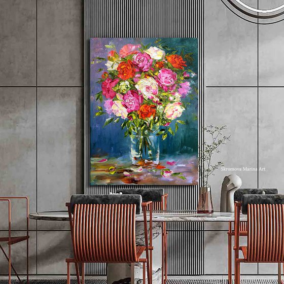 BOUQUET OF ANABEL - Roses. Beauty. Nature. Bright colors. Evening. Floral abstraction. Shades of red.