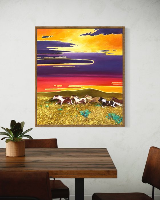 Horses. Sunset
