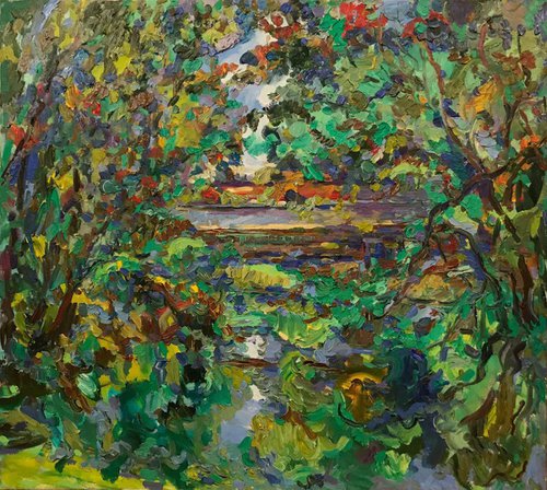 LANDSCAPE. SUMMER - original painting, nature, green Moscow park, size 90x100 by Karakhan