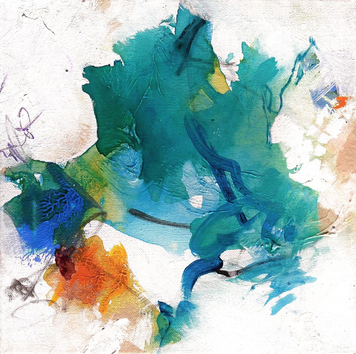 Abstract Acrylic Painting By Kirsten Handelmann, 8 X 8", Sometimes We...hit Together 4, Original Artwork