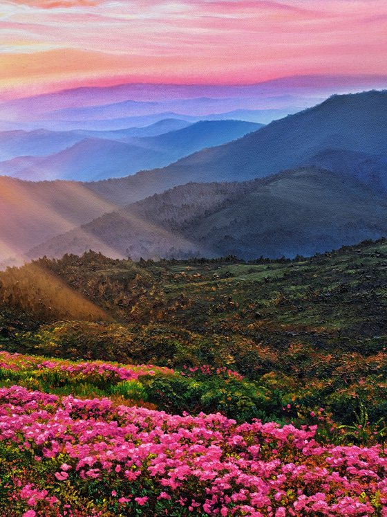 "The smell of summer", sunset landscape with mountains