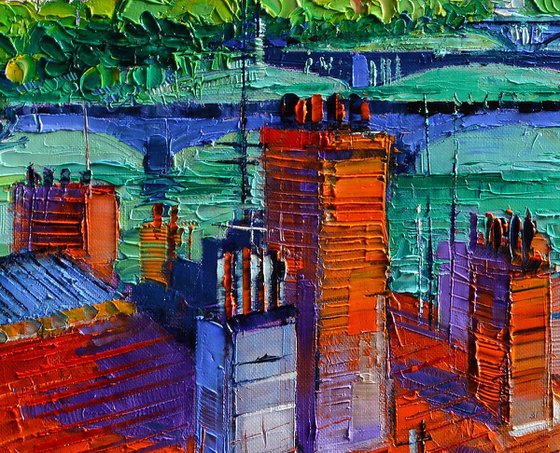 BRIDGES OF LYON - modern impressionist palette knife oil painting