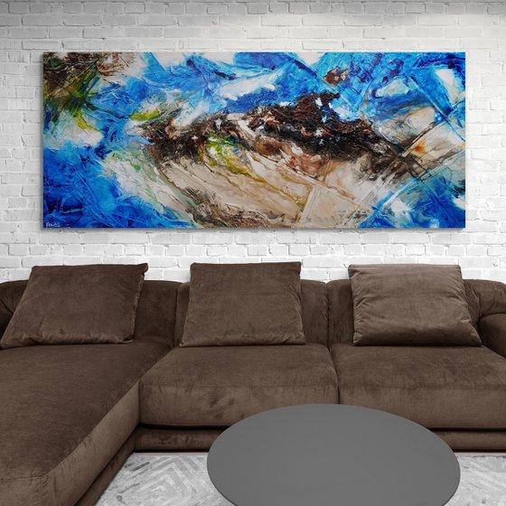 Outback Aquatic 240cm x 100cm Blue Brown Textured Abstract Art