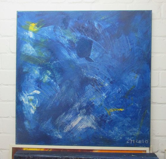 big blue scratches abstract - informel sand painting xl 39x39 inch