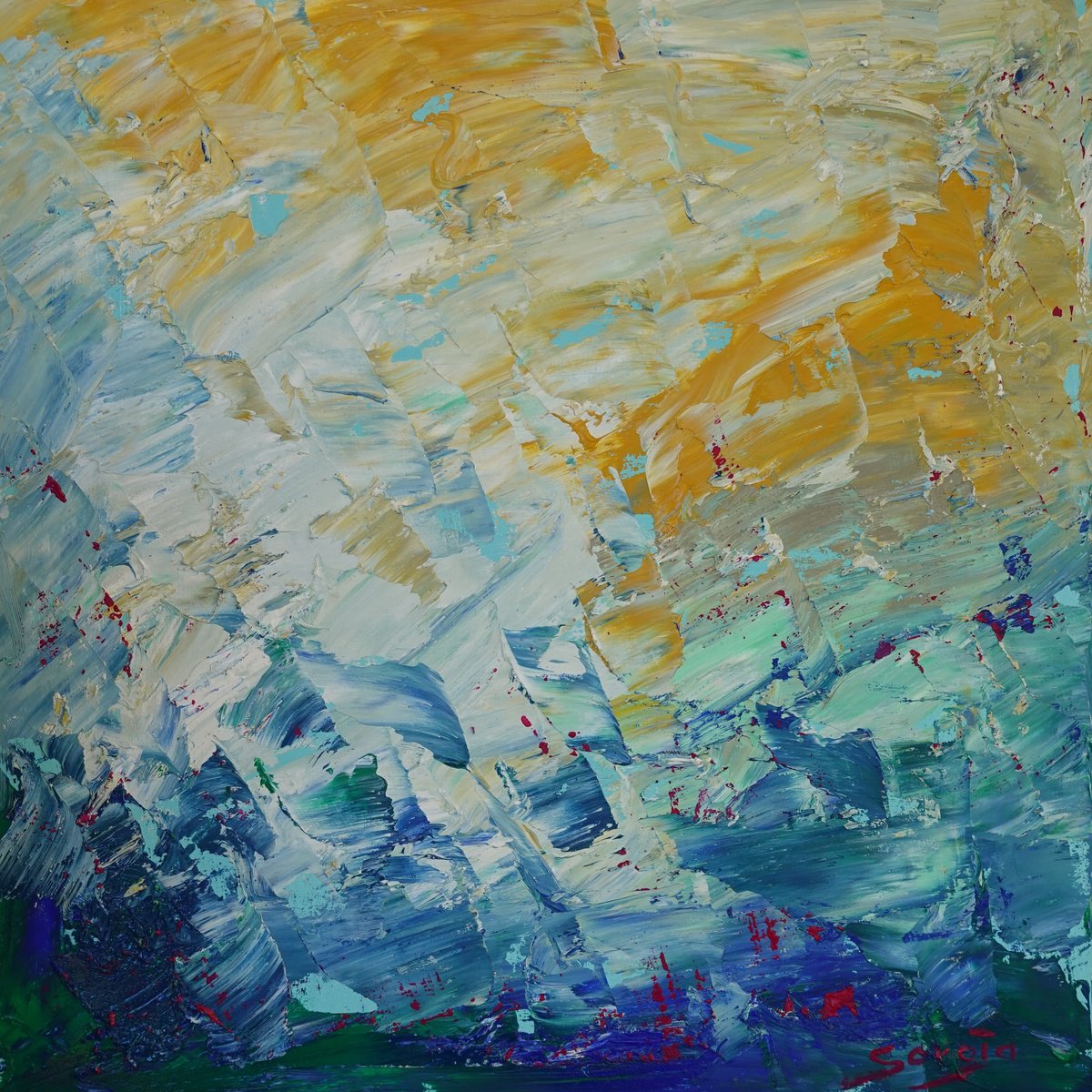 Abstract Landscape Oil Painting By Saroja Van Der Stegen, 12 X 12", Ref#:1308-30Q, Original Artwork