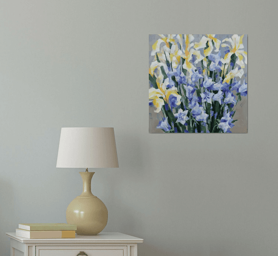 Yellow and blue. one of a kind, handmade artwork, original painting.