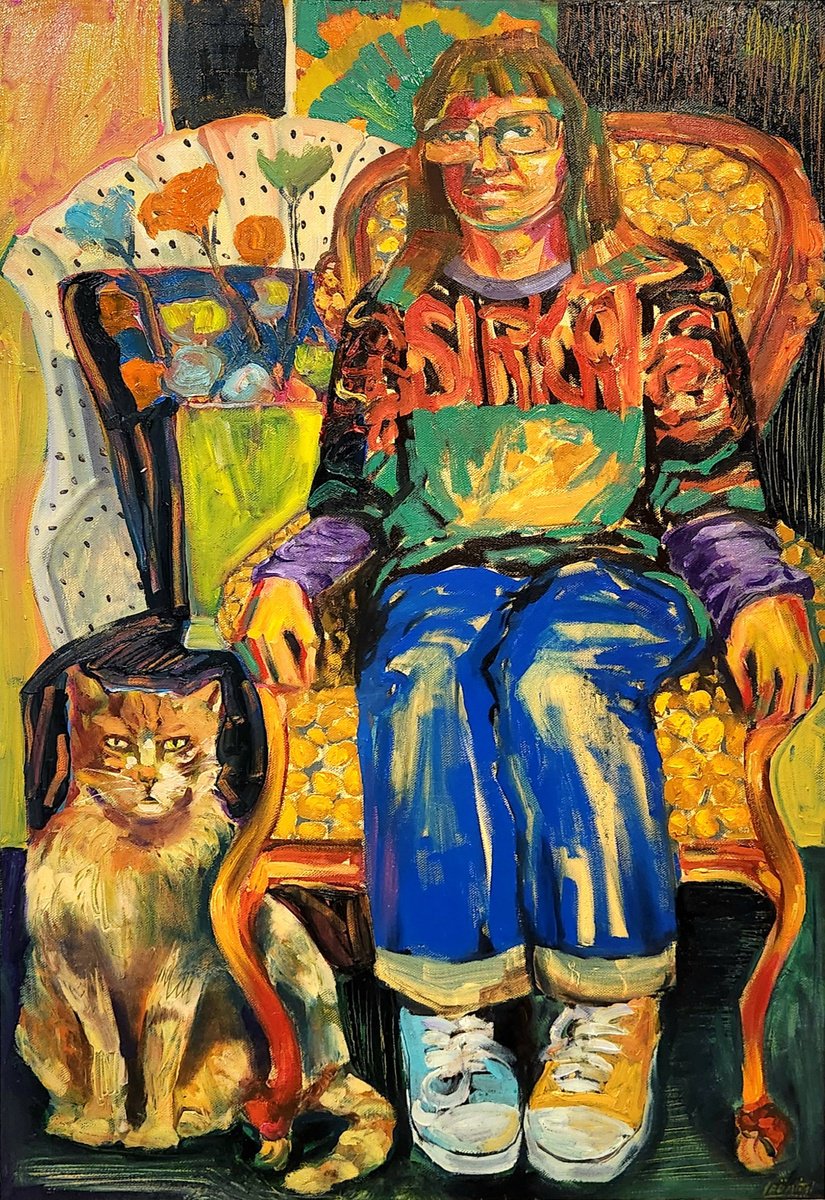 Expressive Portrait Oil Painting By Anahita Amouzegar, 20 X 28, Introspective Pair, Original Artwork