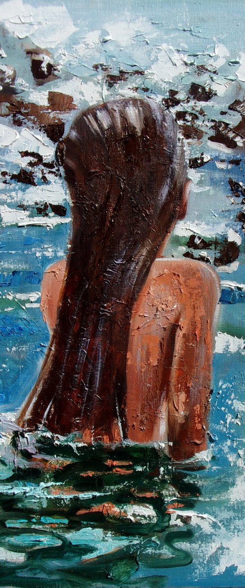 " SUNNY ... " original painting SEA summer GIFT sea swimming by Monika Luniak
