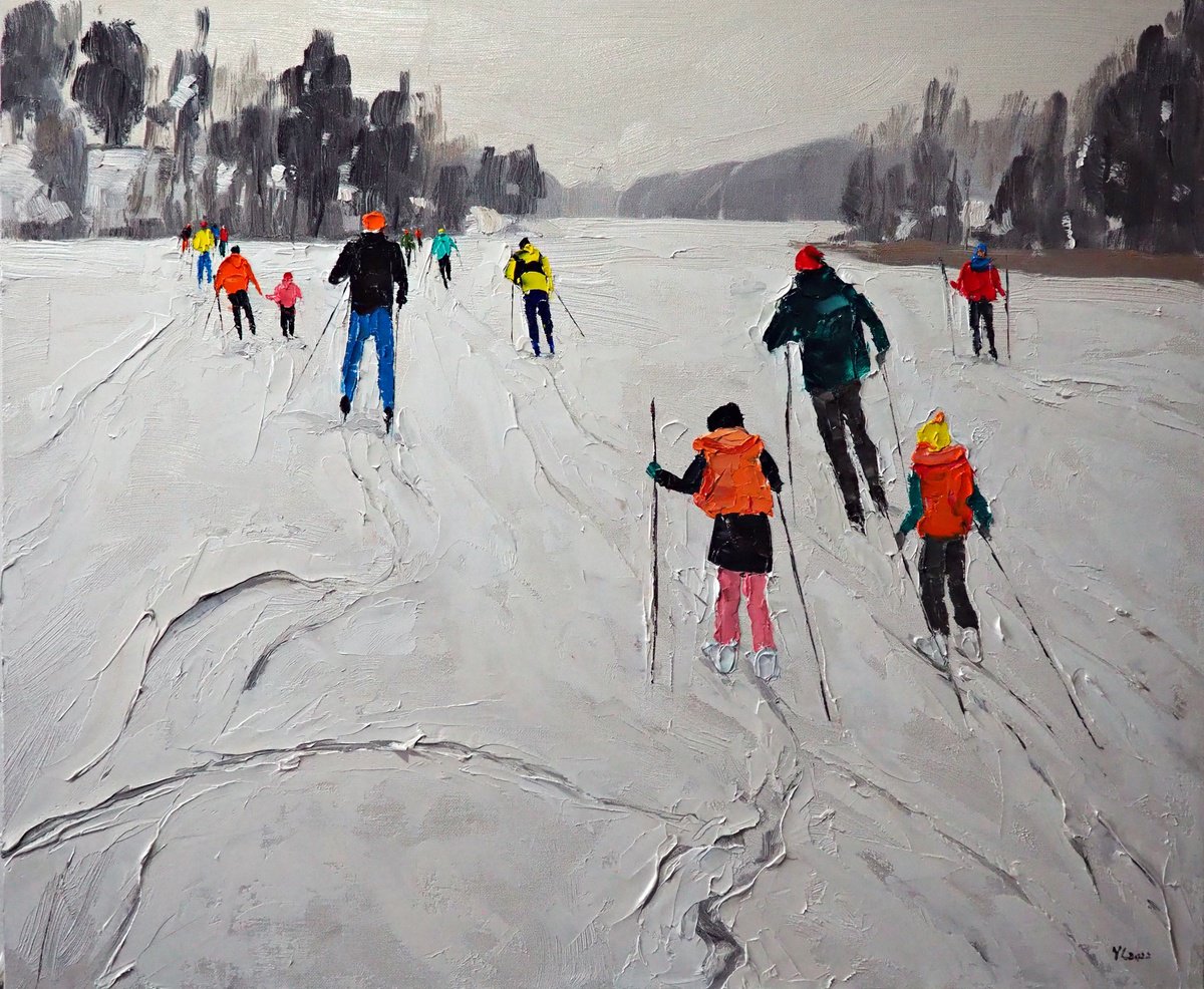 Impressionistic Landscape Oil Painting By Yuanyuan Liu, 26 X 21", Winter Landscape, Original Artwork