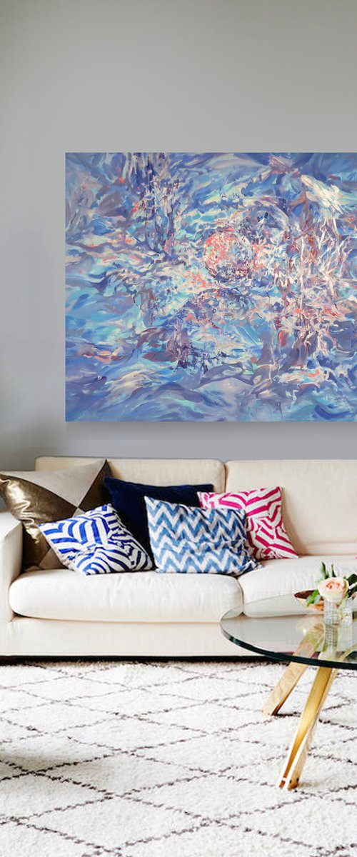 Blue Large acrylic and pearl painting n 100x145 cm unstretched canvas "The sea" i012 art  by Airinlea by Airinlea