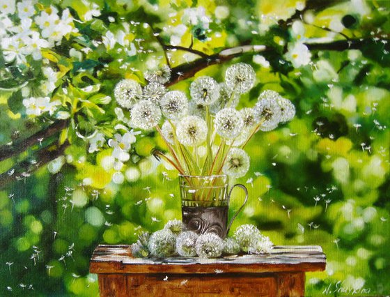 Dandelion Seeds and Flowering Garden