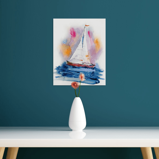 Sailboat painting. Seascape