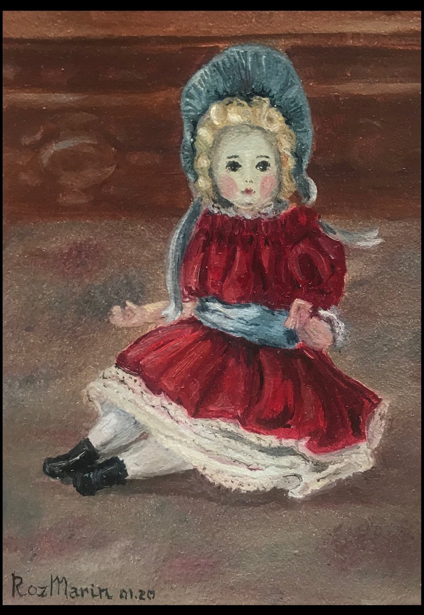 Naive Portrait Oil Painting By Marina Deryagina, 5 X 7", Doll 2.3, Original Artwork