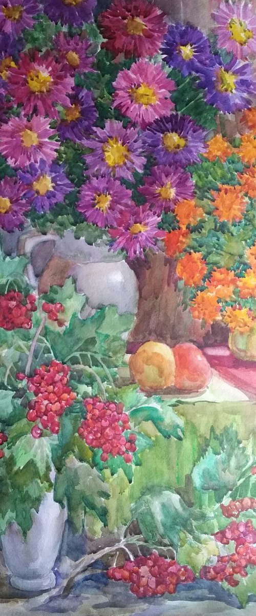 Autumn flowers - Original watercolor painting (2016) by Svetlana Norel