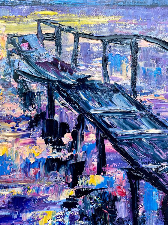 Sunset - Purple splash, 60*80cm, impressionistic landscape oil painting in purple, blue and pink