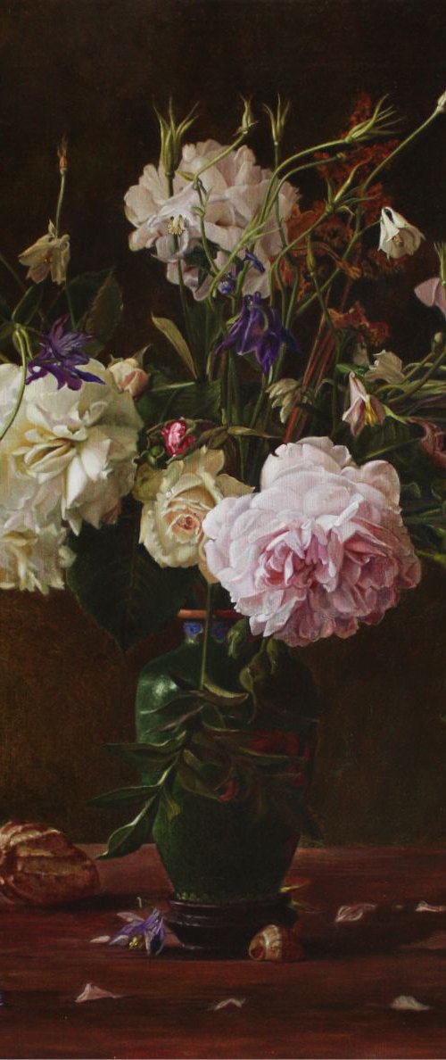 roses in a green vase by Julia Diven