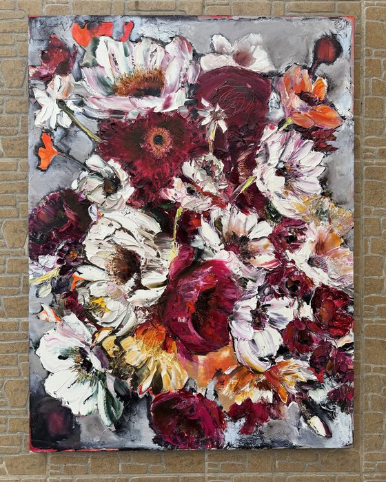 LOVELY FLOWERS ON GREY