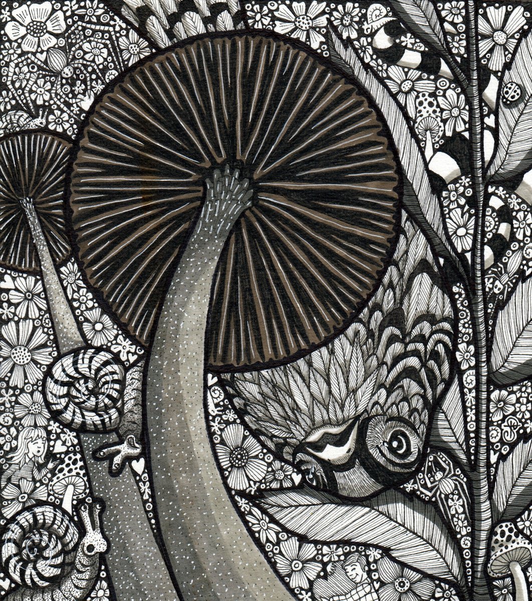 Animal Ink Drawing By Terri Smith, 12 X 13", Peekaboo, Original Artwork