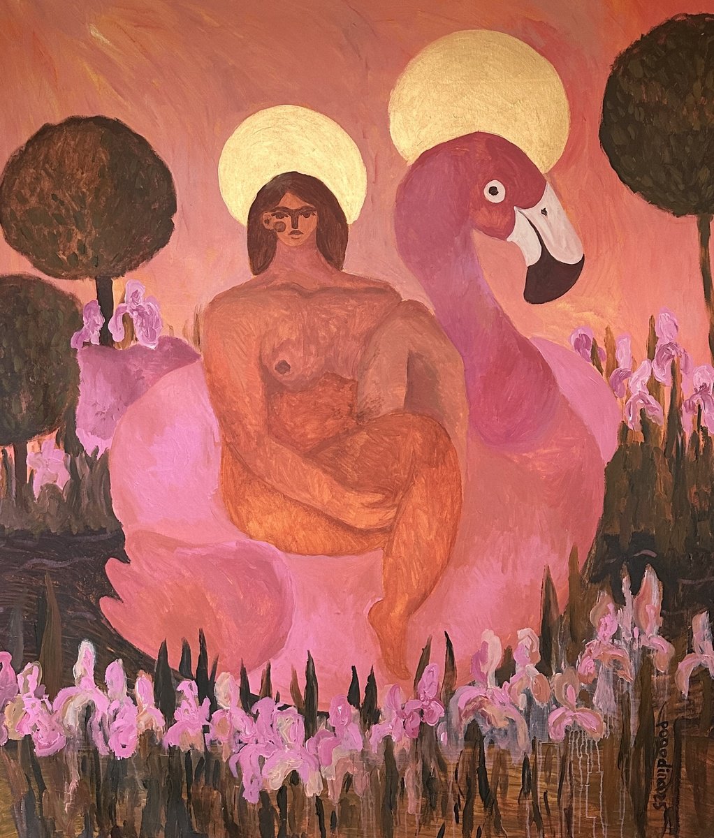 Impressionistic Portrait Acrylic Painting By Dasha Pogodina, 51 X 59, Virgin Maria In The Garden, Original Artwork