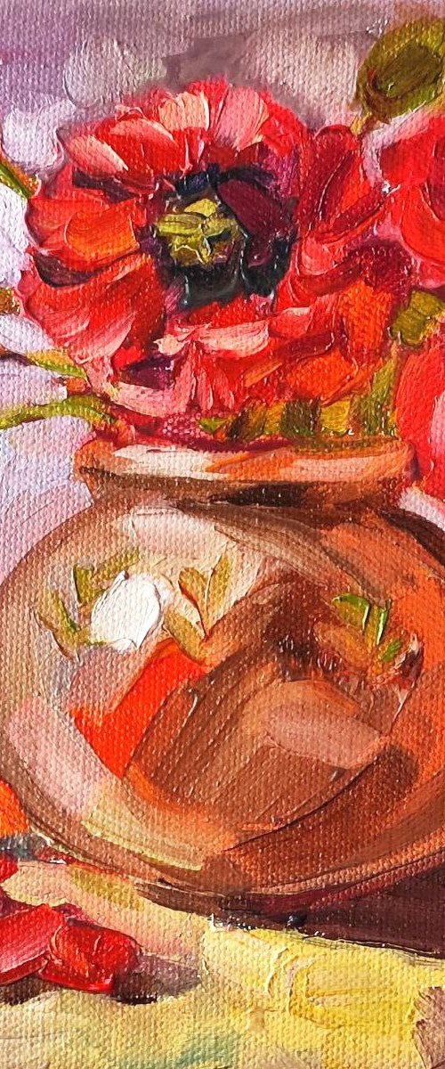 Red Poppies in a Vase. Oil Painting by Natalia Miasnikova