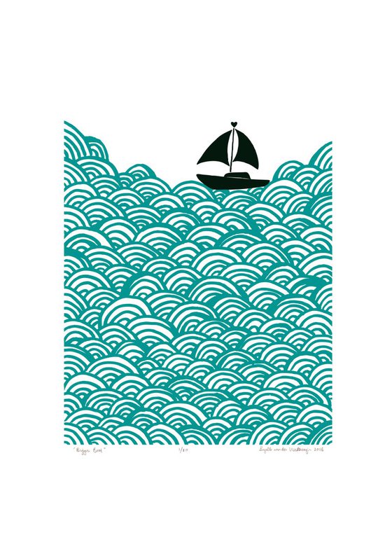 Bigger Boat A2 Size in Green Lagoon - Unframed - FREE Worldwide Delivery