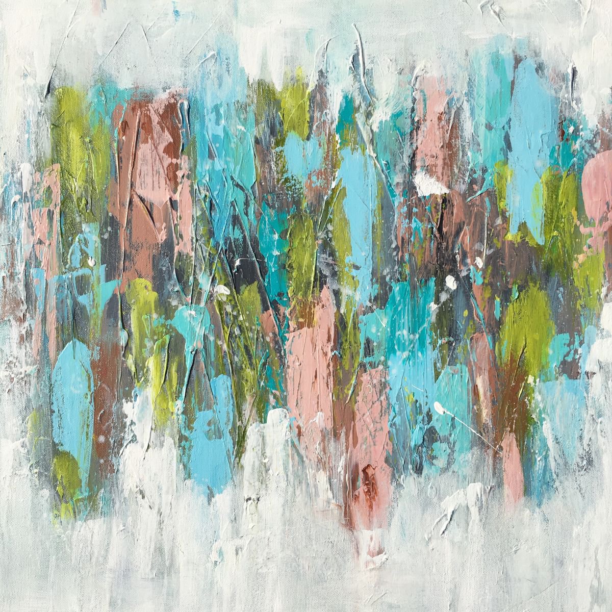 abstract in gray, aqua, lime by Emma Bell