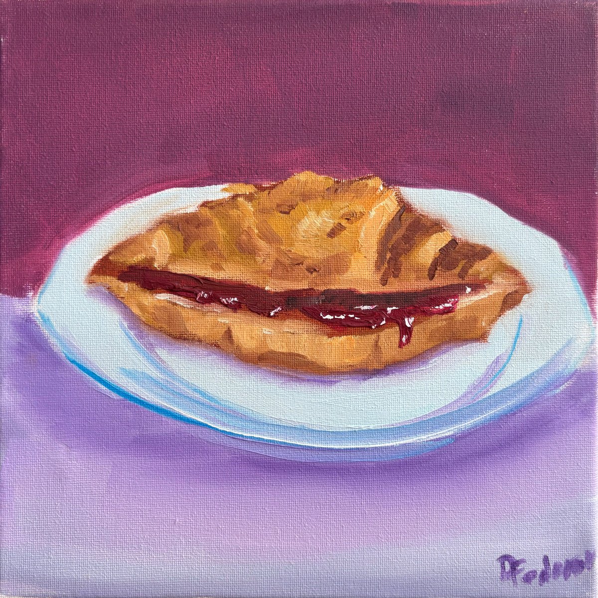 Impressionistic Still Life Oil Painting By Dmitry Fedorov, 10 X 10, The Croissant. Still Life, Original Artwork