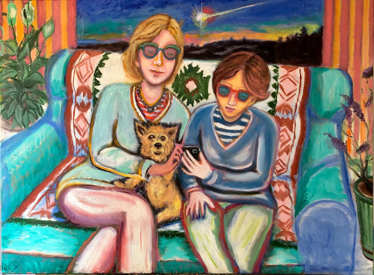 Expressive Portrait Oil Painting By Susan Stewart, 32 X 23", - Modern Conversations - ?, Original Artwork